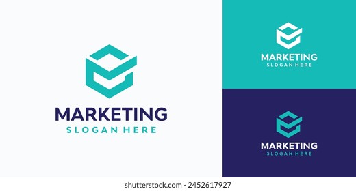 Vector logo design of the initials of the letter M and a check mark in a hexagon shape in a modern, simple, clean and abstract style.