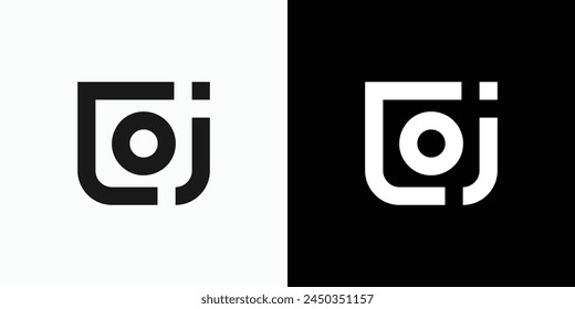 Vector logo design for the initials letters C O J i in the shape of a camera in a modern, simple, clean and abstract style.