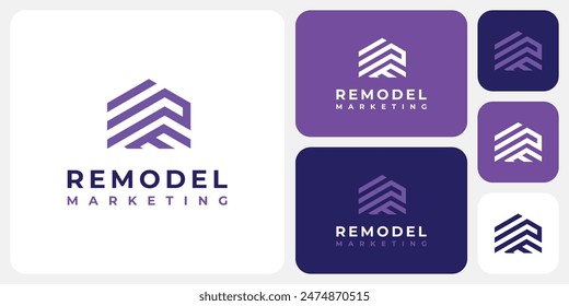 Vector logo design for the initials letters I, R, M, E in a geometric house shape with a modern, simple, clean and abstract style.