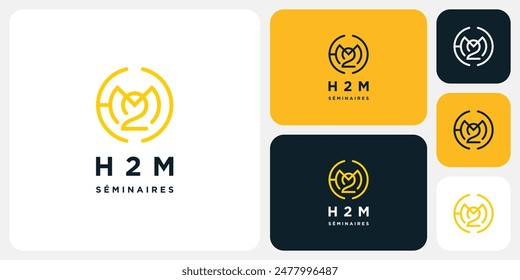 Vector logo design for the initials letters H 2 M in a circle shape with a modern, simple, clean and abstract style.