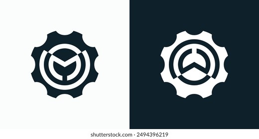 Vector logo design for the initials M and W in the shape of a gear in a modern, simple, clean and abstract style.