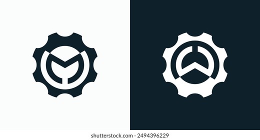 Vector logo design for the initials M and W in the shape of a gear in a modern, simple, clean and abstract style.