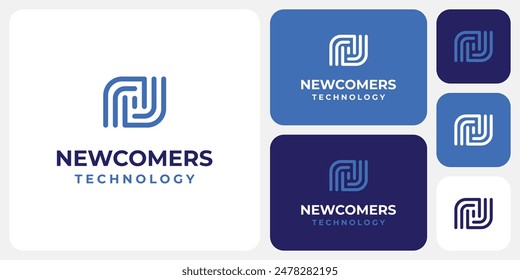 Vector logo design with the initials N in the shape of a labyrinth line in a modern, simple, clean and abstract style.