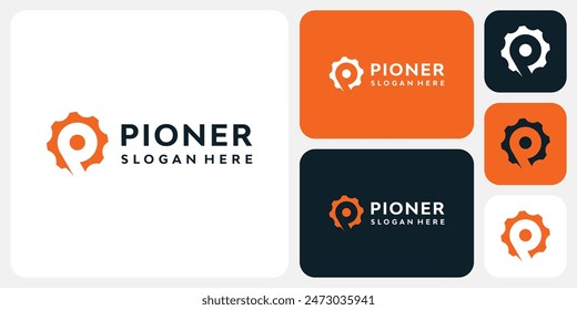 Vector logo design with the initials P in the shape of a gear with a modern, simple, clean and abstract style.