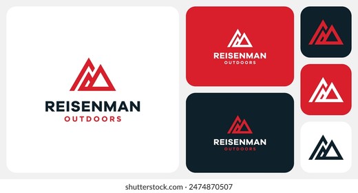 Vector logo design of the initials R and M in a geometric mountain shape in a modern, simple, clean and abstract style.