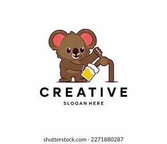 Vector Logo Design Koala is pouring beer from the beer tap into the glass