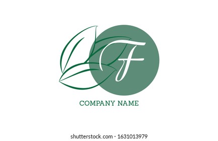 Vector logo design with leaves with letter F. Sophisticated business sign template, ID card, label, restaurant sign. Calligraphic elegant frame for initials.