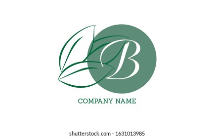 Vector logo design with leaves with letter B. Sophisticated business sign template, ID card, label, restaurant sign. Calligraphic elegant frame for initials.