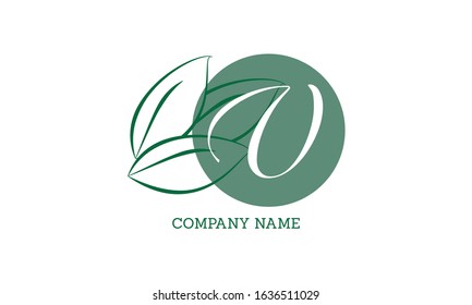 Vector logo design with leaves with letter V. Sophisticated business sign template, ID card, label, restaurant sign. Calligraphic elegant frame for initials.