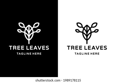 Vector Logo Design Leaves Tree with style line art