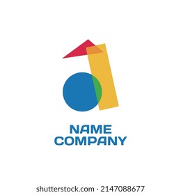 Letra A del diseño del logotipo del vector. El diseño de los clubes infantiles a partir de formas geométricas coloridas. Planilla de diseño de preescolar de niños con arco iris. Cartel de la tienda de ropa para bebés. Símbolo de la tienda de juguetes. Jardines de infancia. Escuela Montessori.