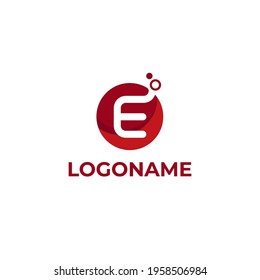 Vector logo design of letter E with red circle and digital effect. This logo is good for media brand, bussines brand, etc.