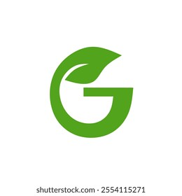 Vector logo design Letter G, Go green, with green leaves symbolizing eco-friendly and sustainable practices. Ideal for businesses focused on environmental conservation and eco-friendly initiatives.