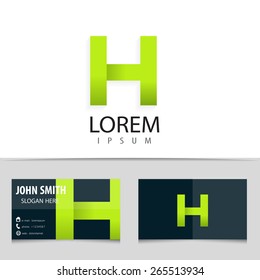 Vector logo design, letter H, business card template.