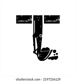Letra B de diseño del logotipo del vector con equipo de excavadora.