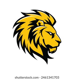 Vector logo diseño cabeza de león color amarillo fondo blanco hacia la derecha