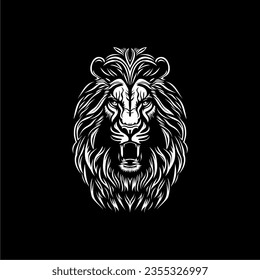 Vector logo design of the lion king's face facing forward. Black and white. Great for tattoos and t-shirts