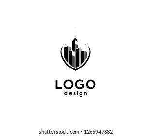 Vector logo design, love and building