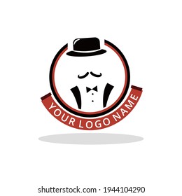 Vector logo design of man with hat, mustache, and tie in the circle(Chef or Magician). This logo is good for restaurant brand, magician brand, fashion brand,etc.