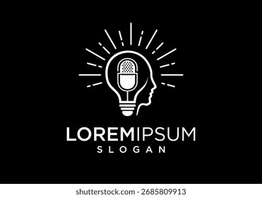 Icono de la bombilla del micrófono del diseño del logotipo del Vector con la chispa principal y ligera