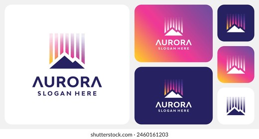 Vector logo design of mountain shape and geometric aurora gradient with modern, simple, clean and abstract style.