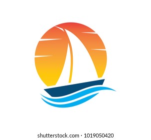 vector logo design of ocean sea water beach summer sailing tourism for travel,tour, yacht, hotel ship, hospitality in the sea business