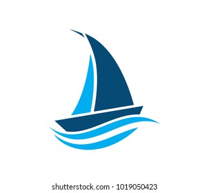 Vector Logo Design Of Ocean Sea Water Beach Summer Sailing Tourism For Travel,tour, Yacht, Hotel Ship, Hospitality In The Sea Business