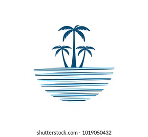 Vector Logo Design Of Ocean Sea Water Beach Summer Sailing Tourism For Travel,tour, Yacht, Hotel Ship, Hospitality In The Sea Business