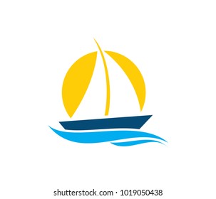 Vector Logo Design Of Ocean Sea Water Beach Summer Sailing Tourism For Travel,tour, Yacht, Hotel Ship, Hospitality In The Sea Business