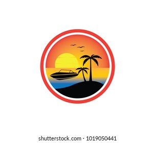 vector logo design of ocean sea water beach summer sailing tourism for travel,tour, yacht, hotel ship, hospitality in the sea business