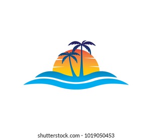 Vector Logo Design Of Ocean Sea Water Beach Summer Sailing Tourism For Travel,tour, Yacht, Hotel Ship, Hospitality In The Sea Business