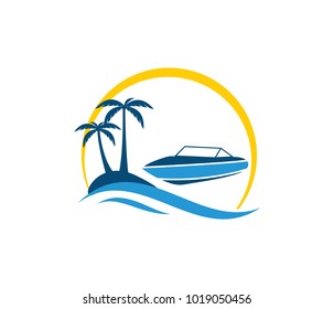 Vector Logo Design Of Ocean Sea Water Beach Summer Sailing Tourism For Travel,tour, Yacht, Hotel Ship, Hospitality In The Sea Business