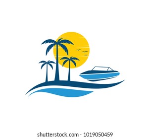 Vector Logo Design Of Ocean Sea Water Beach Summer Sailing Tourism For Travel,tour, Yacht, Hotel Ship, Hospitality In The Sea Business