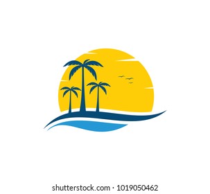 vector logo design of ocean sea water beach summer sailing tourism for travel,tour, yacht, hotel ship, hospitality in the sea business