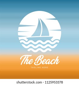 Vector Logo Design Of Ocean Sea Water Beach Summer Sailing Tourism For Travel,tour, Yacht, Hotel Ship, Hospitality In The Sea Business