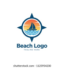 vector logo design of ocean sea water beach summer sailing tourism for travel,tour, yacht, hotel ship, hospitality in the sea business