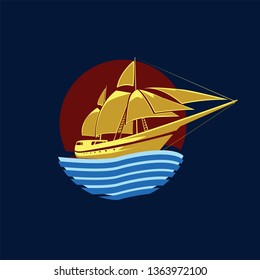 vector logo design of ocean sea water beach summer sailing tourism for sailor, travel,tour, yacht, hotel ship, hospitality in the sea business - Vector