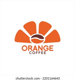 Vector logo design of oranges and coffee beans with bright sun concept.