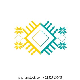 Vector logo design. Ornament. Yellow with blue on a white background.