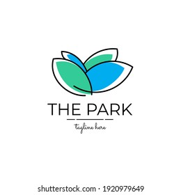 Vector logo design of park flower with combination blue and green color, and elegant line. This logo is nice to use for garden logo, beauty product brand, etc.