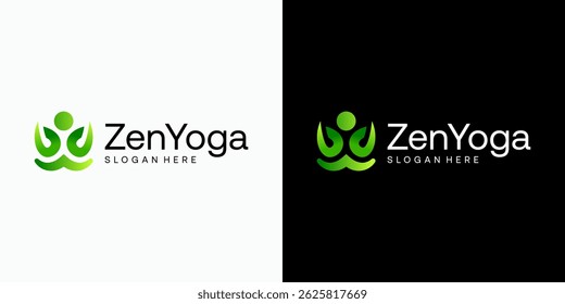 Vector logo design of a person doing yoga with a modern, simple, clean and abstract style. Icon for business, sports and personal branding.