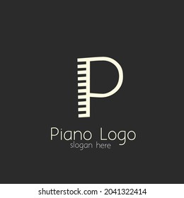 Vector logo design of piano logo, with lettering style in dark background. 