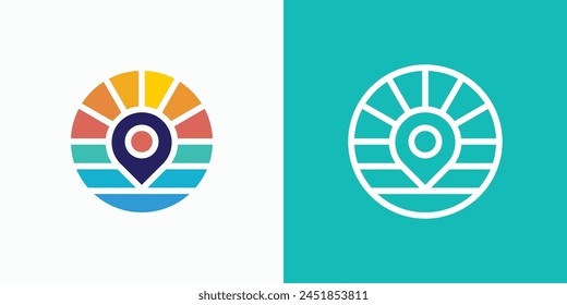 Vector logo design with pin variations of sea and lake locations and views in a modern, simple, clean and abstract style.