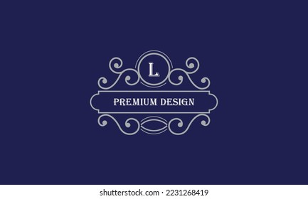 Vector logo design with place for text and initial L. Elegant monogram for restaurant, clothing brand, heraldry, business