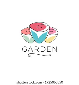 Vector logo design of rose or flower with full color and elegant line. This logo is ideal for garden brand, beauty brand,etc.