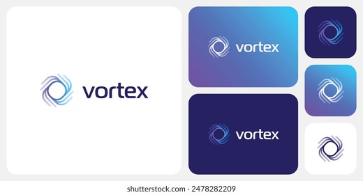 Vector logo design of rotating lines forming a vortex with a modern, simple, clean and abstract style.