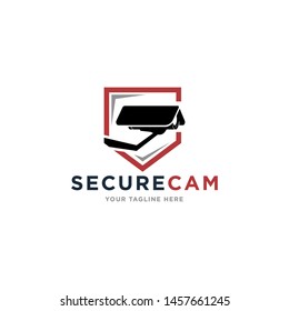 Vector logo design. Security icon with shield and cctv illustrations
