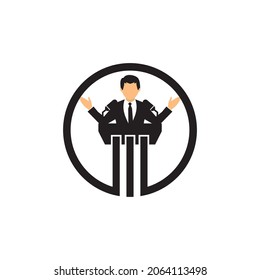 vector logo design of Senator, director of a company, president or leader speaking on the rostrum