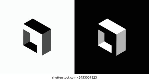 Vector logo design in the shape of a hexagonal box with a three-dimensional effect in a modern, simple, clean and abstract style.