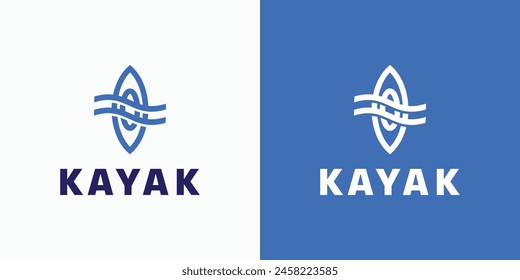 Vector logo design in the shape of a kayak boat and water waves as paddles in a modern, simple, clean and abstract style.